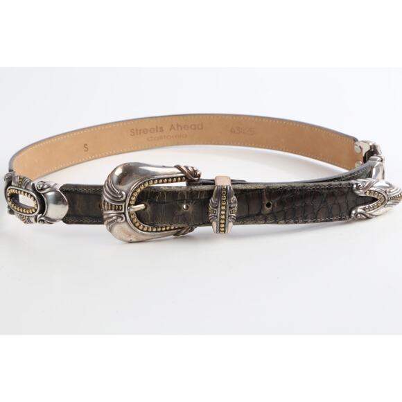 Vintage Streets Ahead Croco Print Leather Skinny Belt Western Buckle Size S - Picture 3 of 11